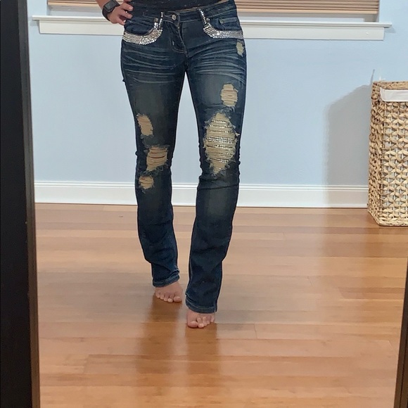 A7 Miami Jeans Rhinestone embellished size 25 - Picture 3 of 7
